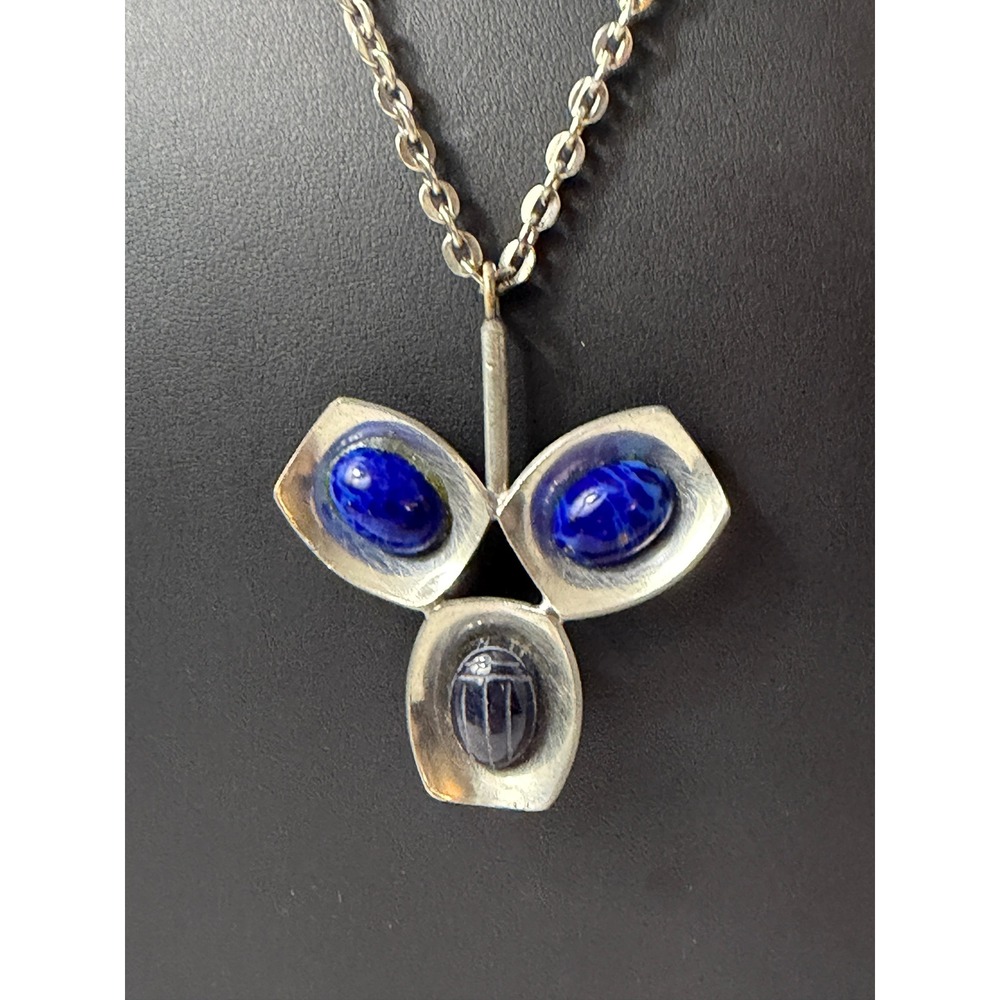 Jorgen Jensen Necklace Pewter Blue Scarab READ